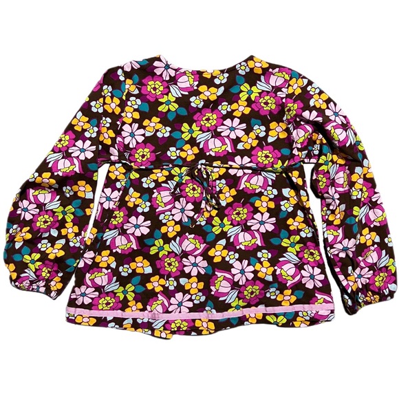 Hanna Andersson Brown and Pink Floral Shirt 120cm Size 6 Tie Back Ribbon Trim - Picture 3 of 6